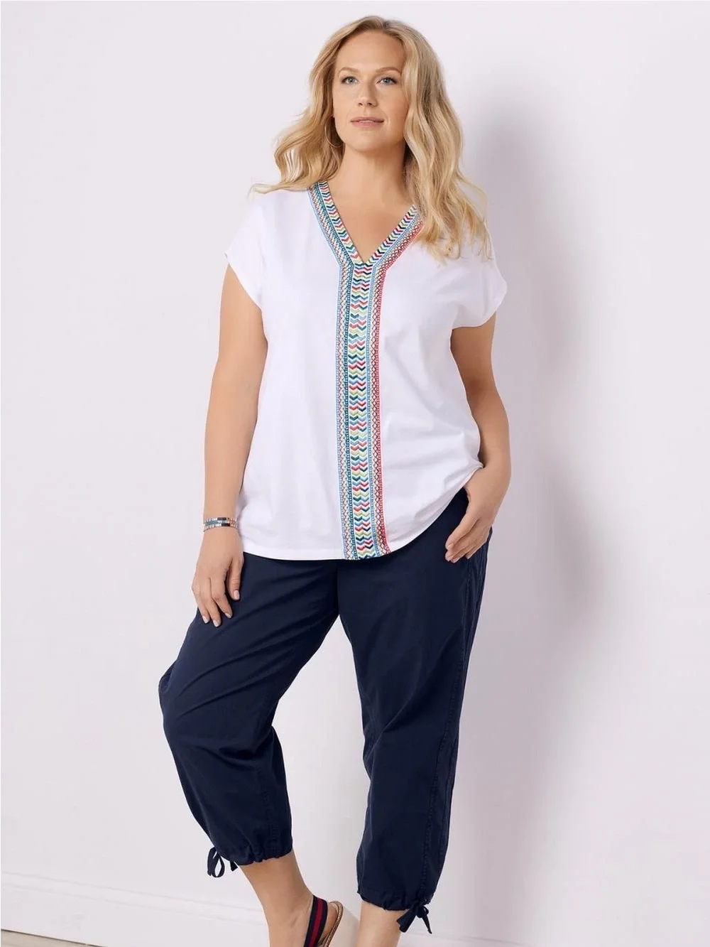 Soft surroundings Izabel Embroidered V-Neck Dolman Cap Sleeve White Top size 3X